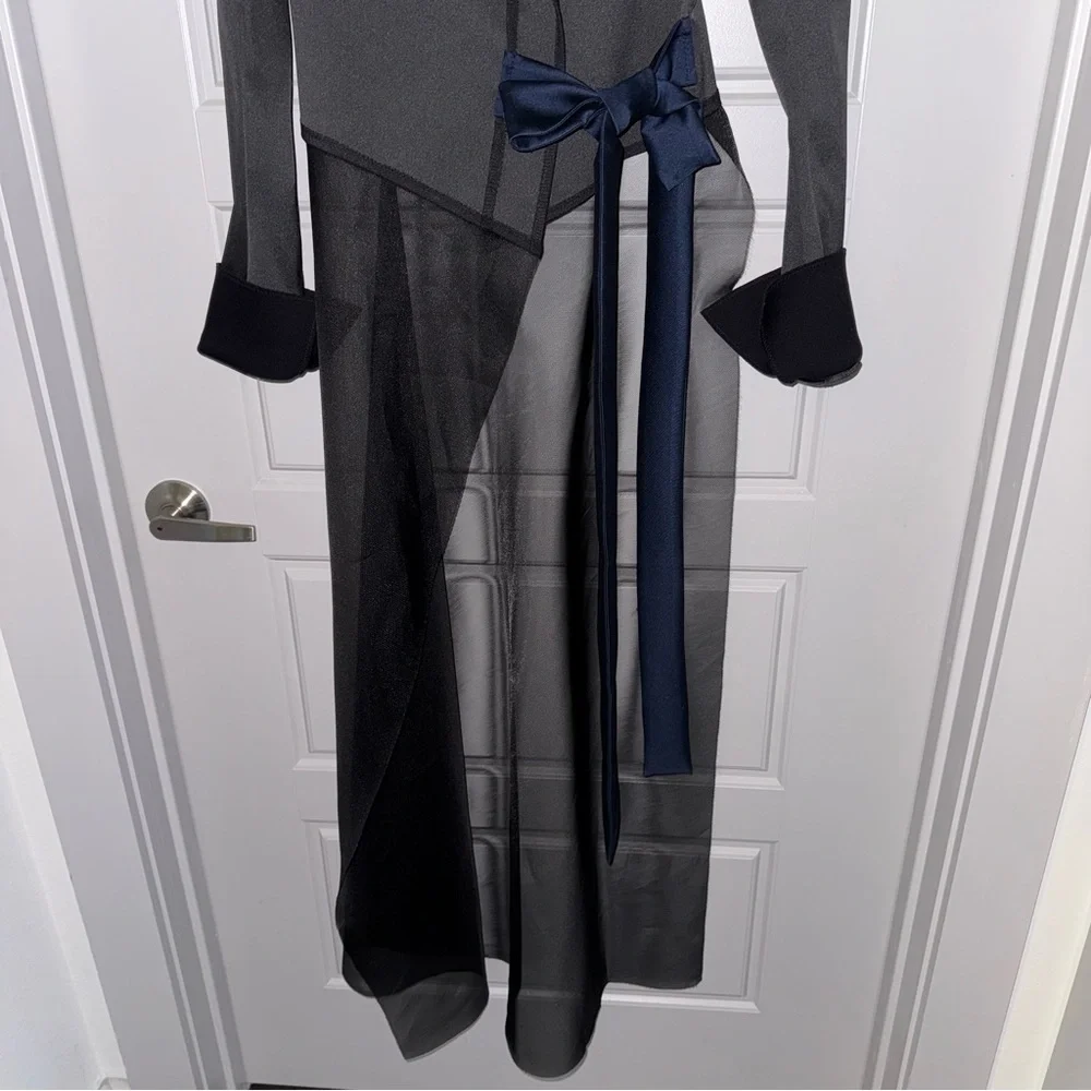 Designer Marie Saint Pierre Asymmetric Statement Long Coat Black & Navy 2 🖤 - Picture 12 of 13